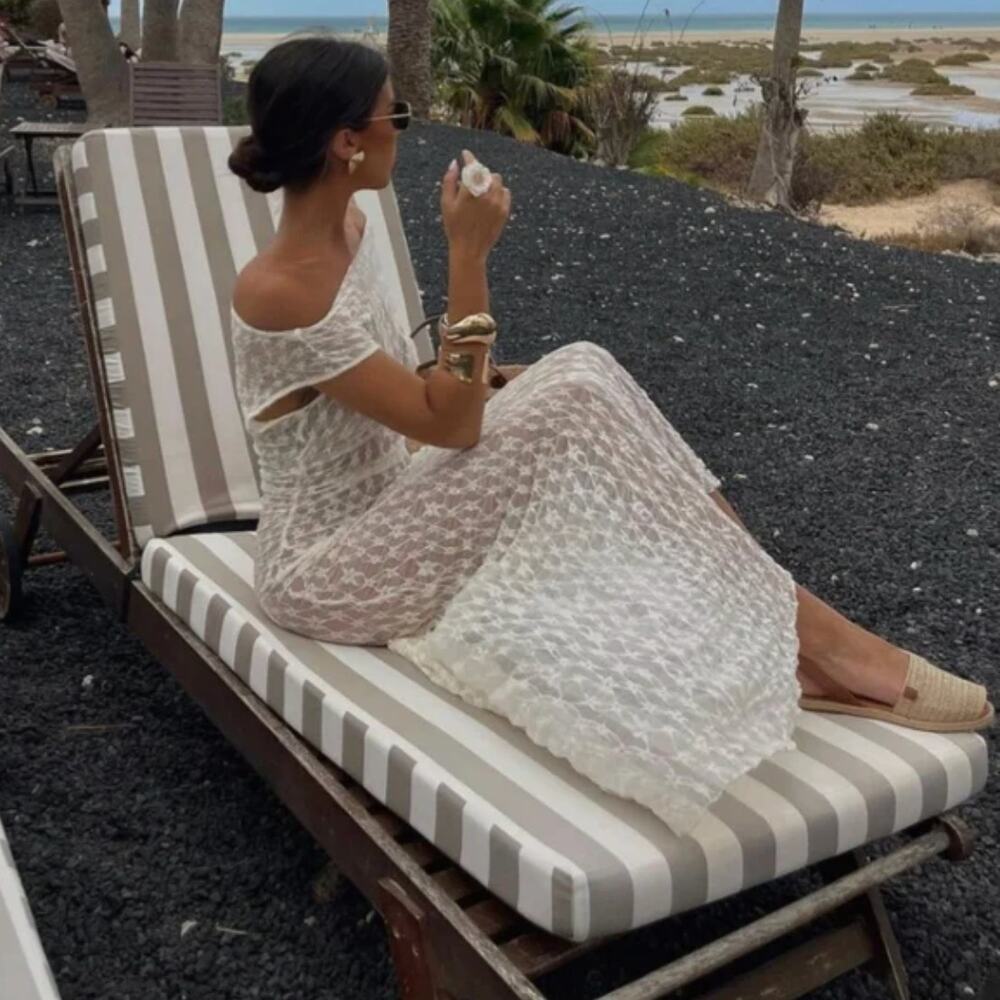Zara Long Asymmetric Lace Dress Ivory 4813/303 Size S - Picture 2 of 12
